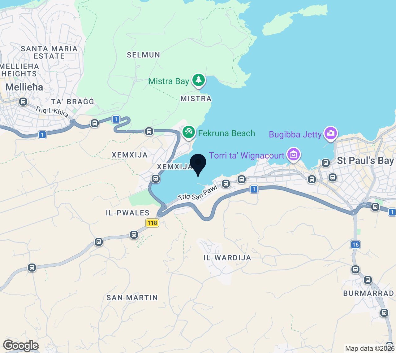 Map of Xemxija (St Paul's Bay)